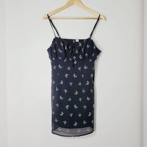 Divided H&M Mini Dress Spaghetti Strap Empire Waist Black Butterfly Y2K lPrint M